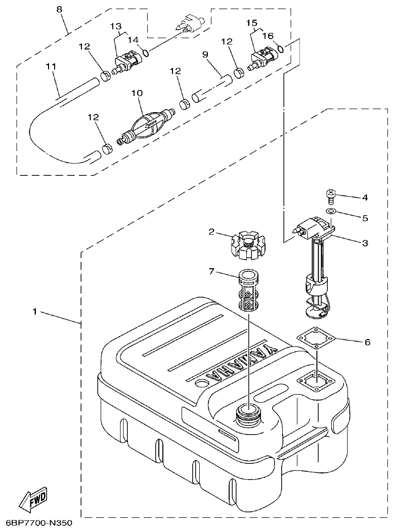 Yamaha F50DET, FT50CET FUEL TANK 1 parts diagram
